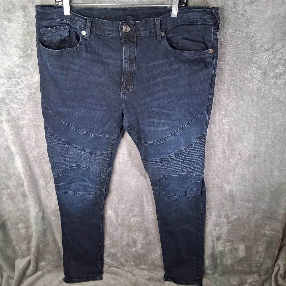 True Religion Rocco Moto Jeans Nen Size 40x34 Blue Slim Fit Stretchable Casual